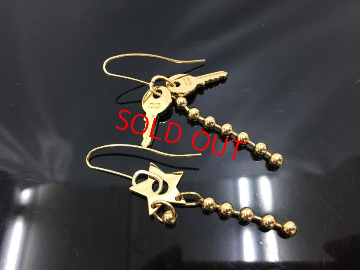 Photo1: Auth Dior Gold tone Shooting Star & Key motif M Piercing Earrings 1A260190n" (1)