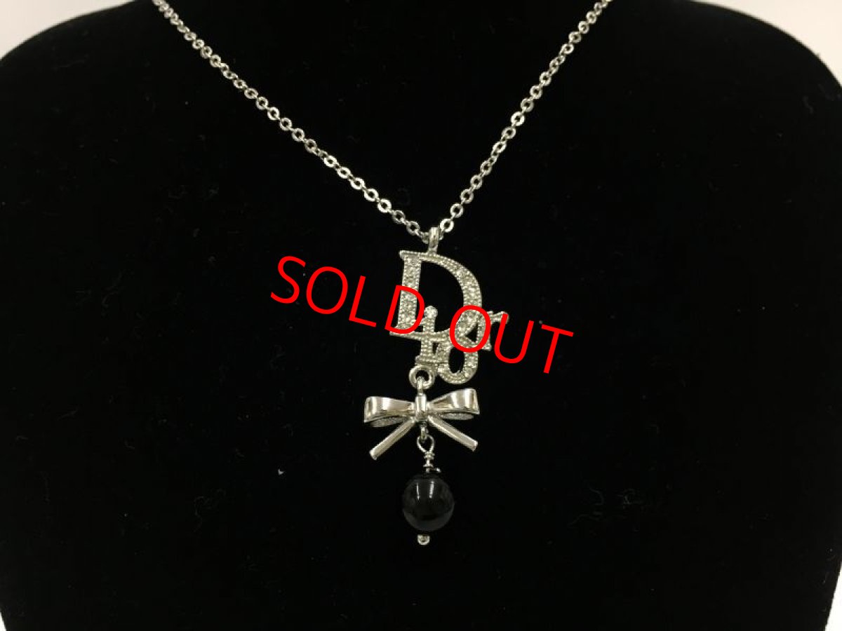 Photo1: Auth Dior Silver tone DR Logo Ribbon motif Necklace 1A260270n" (1)