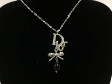 Photo1: Auth Dior Silver tone DR Logo Ribbon motif Necklace 1A260270n" (1)