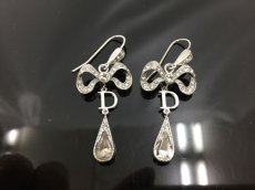 Photo1: Auth Dior Silver tone Ribbon D Tears motif Piercing Earrings 1A260230n" (1)