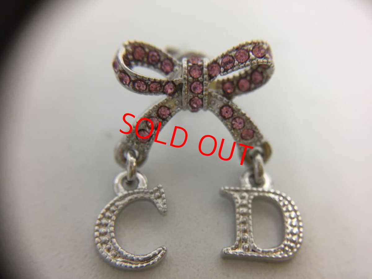 Photo4: Auth Dior Crystal Pink tone ribbon & CD motif Piercing Earrings 1A260200n" (4)