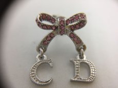 Photo4: Auth Dior Crystal Pink tone ribbon & CD motif Piercing Earrings 1A260200n" (4)