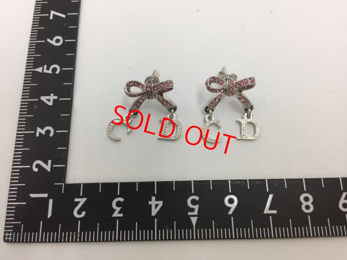 Photo2: Auth Dior Crystal Pink tone ribbon & CD motif Piercing Earrings 1A260200n" (2)