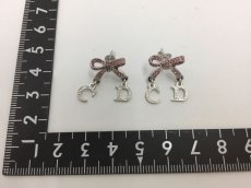 Photo2: Auth Dior Crystal Pink tone ribbon & CD motif Piercing Earrings 1A260200n" (2)