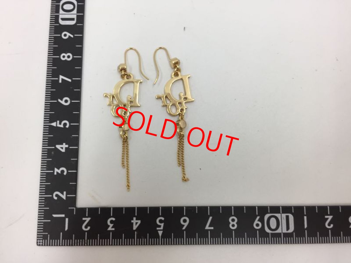 Photo2: Auth Dior Gold tone DR logo Stone "DIOR" motif Piercing Earrings 1A260480n" (2)