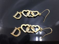 Photo1: Auth Dior Crystal Gold tone Heart & D motif Piercing Earrings 1A260390n" (1)