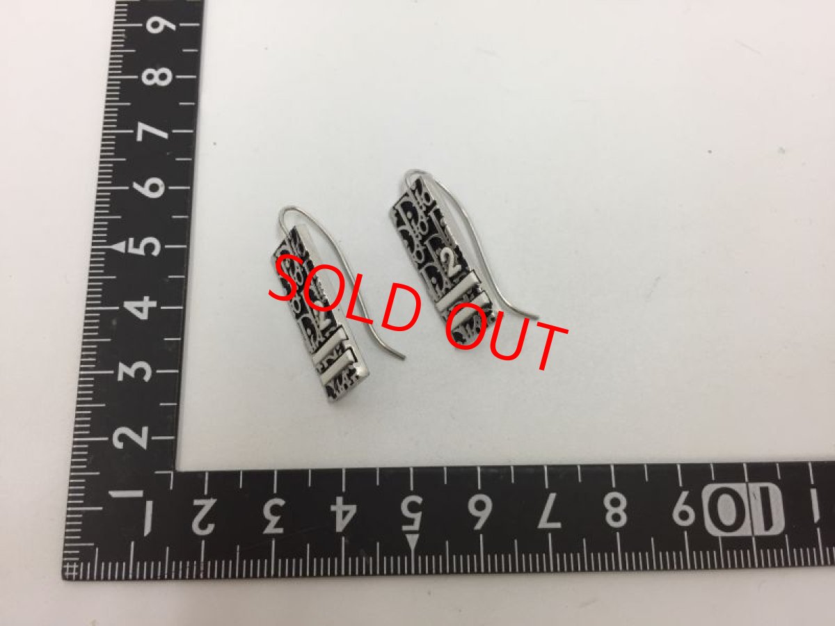 Photo2: Auth Dior Black Silver Dior Trotter Plate motif Piercing Earrings 1A260360n" (2)