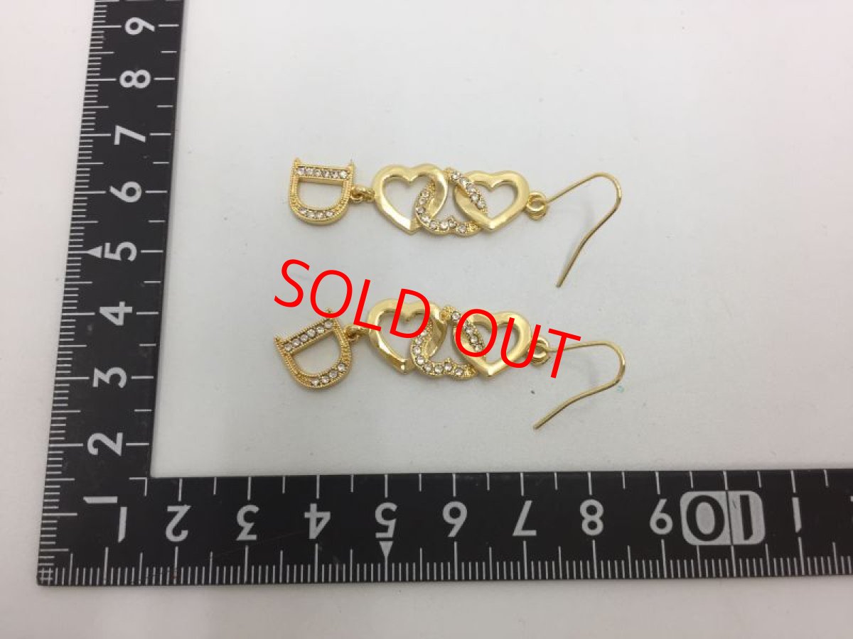Photo2: Auth Dior Crystal Gold tone Heart & D motif Piercing Earrings 1A260390n" (2)