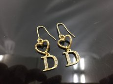 Photo1: Auth Dior Crystal Gold tone Single Heart & D motif Piercing Earrings 1A260430n" (1)