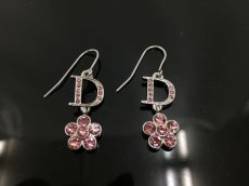 Photo1: Auth Dior Crystal Pink tone Flower & D motif Piercing Earrings 1A260280n" (1)