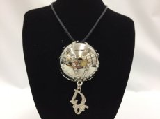 Photo1: Auth Dior Silver tone mirror Ball motif Fabric Necklace Pendant 1A260160n" (1)