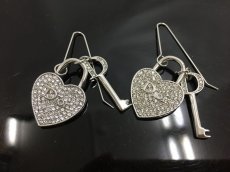 Photo1: Auth Dior Crystal Silver tone Heart & Key motif Piercing Earrings 1A260250n" (1)