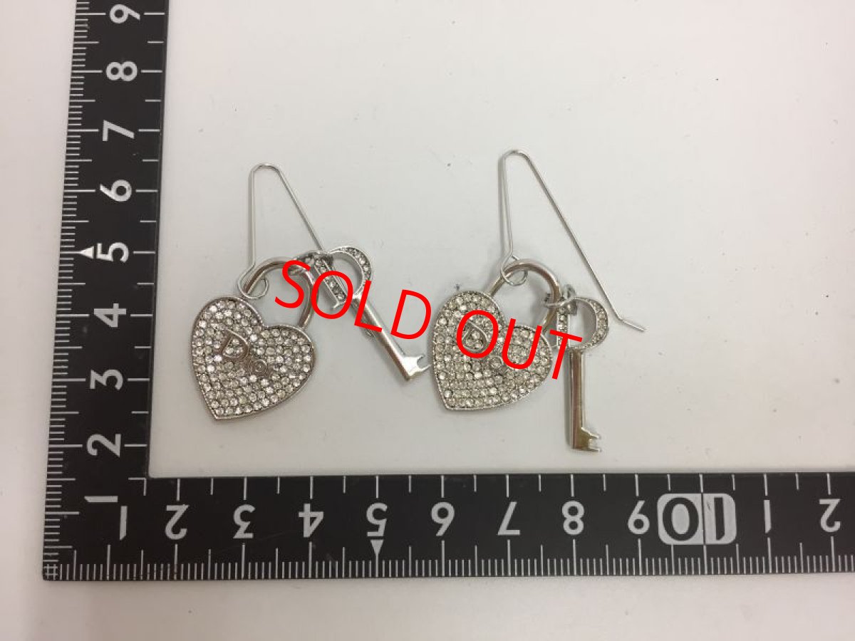 Photo2: Auth Dior Crystal Silver tone Heart & Key motif Piercing Earrings 1A260250n" (2)
