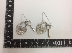 Photo2: Auth Dior Crystal Silver tone Heart & Key motif Piercing Earrings 1A260250n" (2)