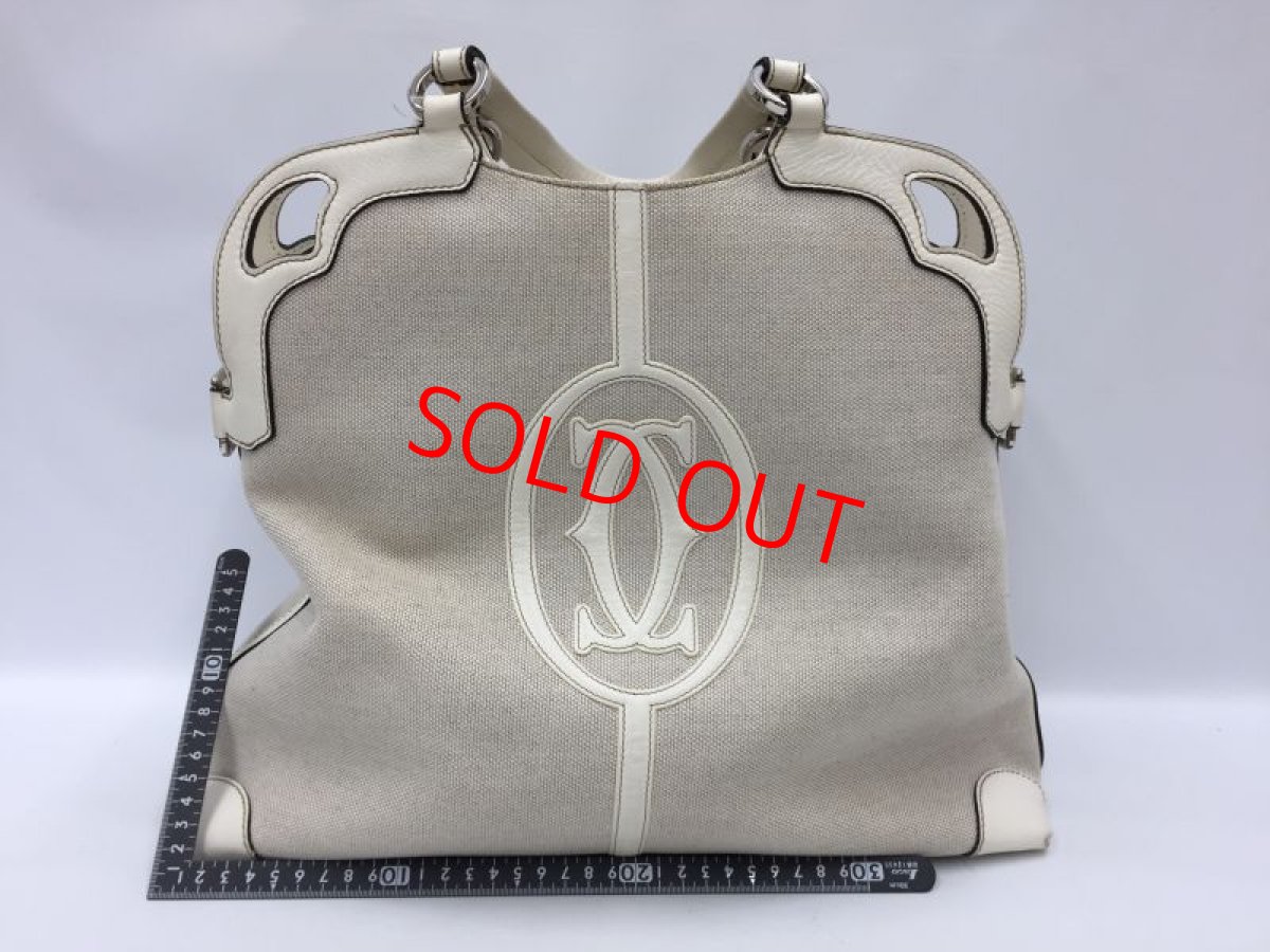 Photo2: Auth Cartier Cotton Canvas White Tote Hand bag A rank 1C230070n" (2)