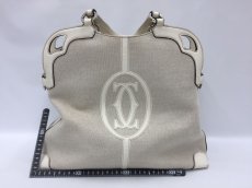 Photo2: Auth Cartier Cotton Canvas White Tote Hand bag A rank 1C230070n" (2)