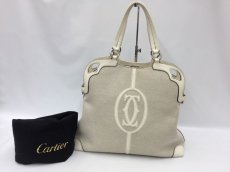 Photo1: Auth Cartier Cotton Canvas White Tote Hand bag A rank 1C230070n" (1)