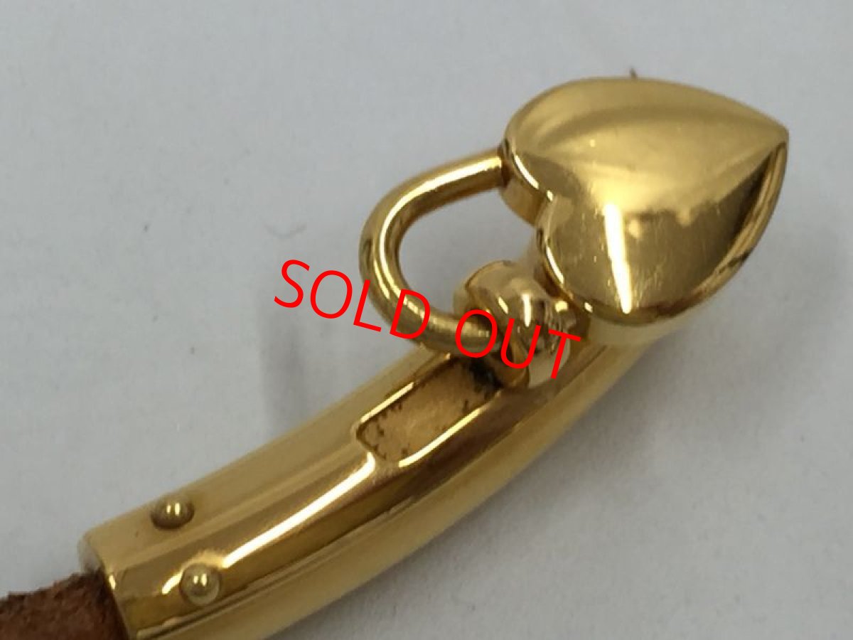 Photo7: Auth HERMES Double Loop Leather Bracelet Gold tone Heart Motif 1D070150n" (7)