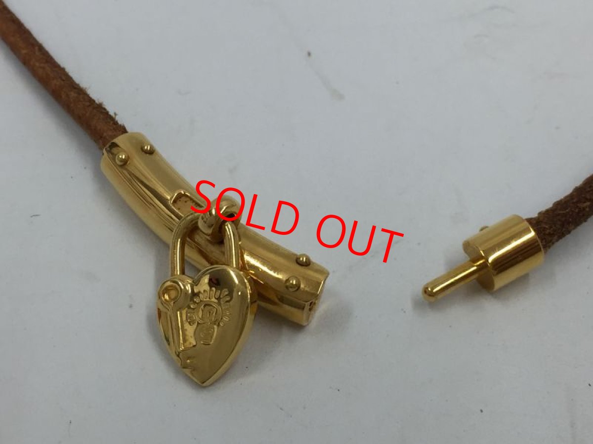 Photo6: Auth HERMES Double Loop Leather Bracelet Gold tone Heart Motif 1D070150n" (6)