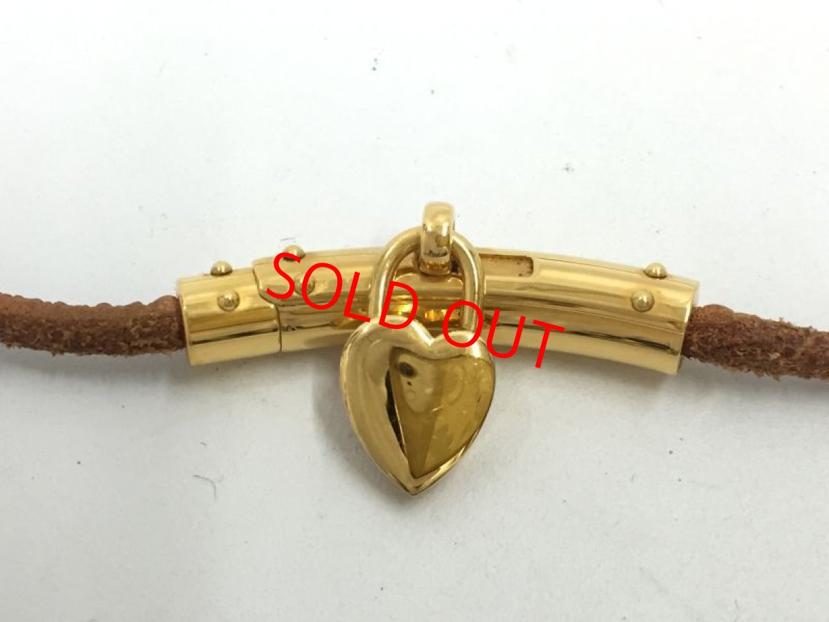Photo5: Auth HERMES Double Loop Leather Bracelet Gold tone Heart Motif 1D070150n" (5)
