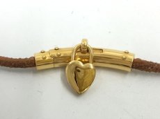 Photo5: Auth HERMES Double Loop Leather Bracelet Gold tone Heart Motif 1D070150n" (5)