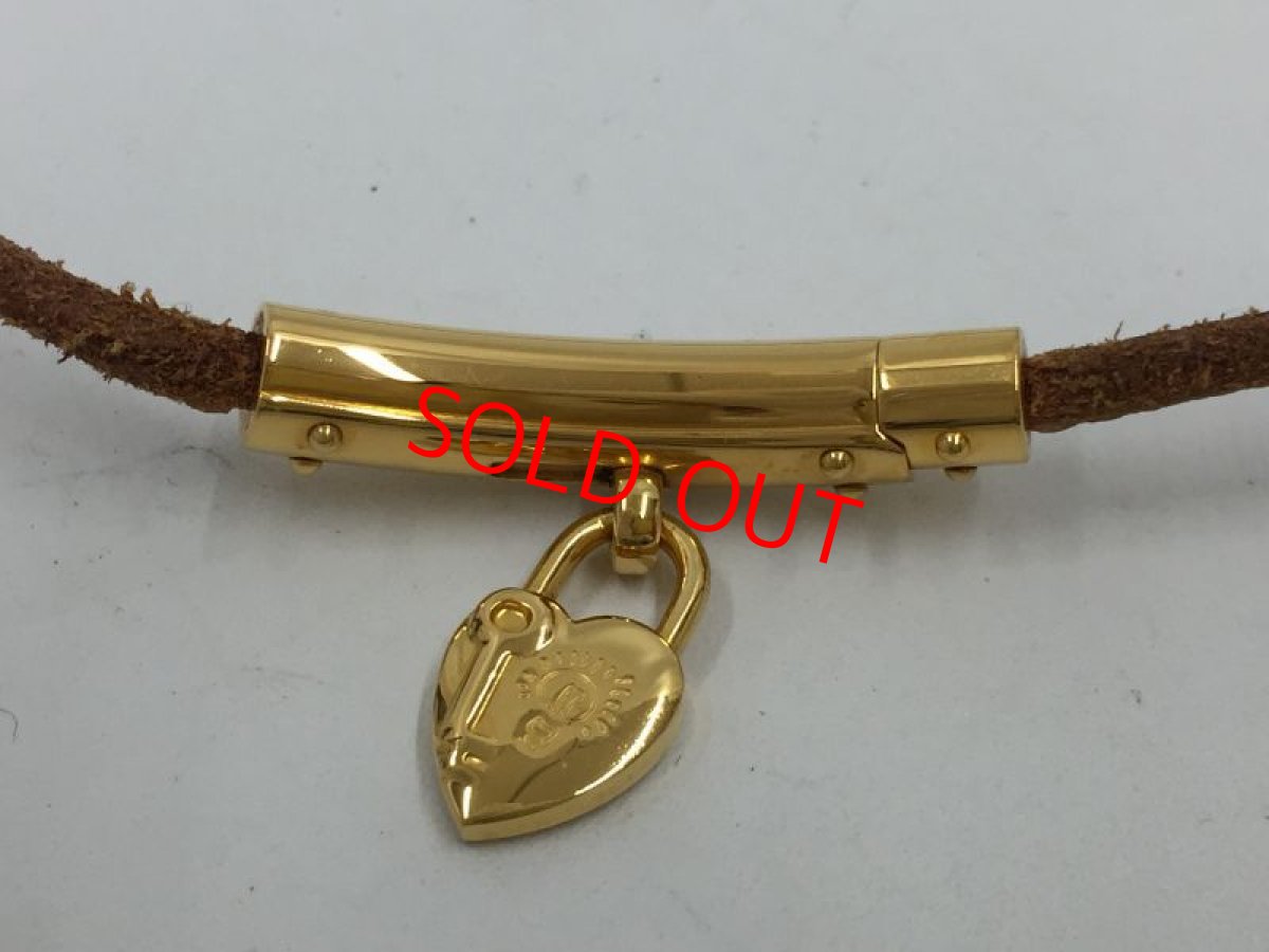 Photo4: Auth HERMES Double Loop Leather Bracelet Gold tone Heart Motif 1D070150n" (4)
