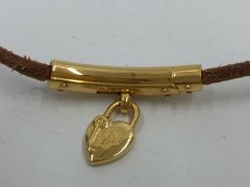 Photo4: Auth HERMES Double Loop Leather Bracelet Gold tone Heart Motif 1D070150n" (4)