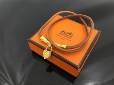 Photo1: Auth HERMES Double Loop Leather Bracelet Gold tone Heart Motif 1D070150n" (1)