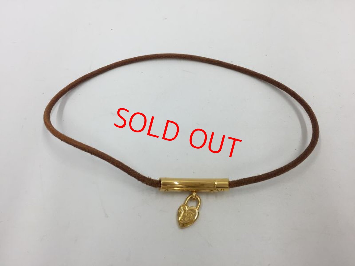 Photo3: Auth HERMES Double Loop Leather Bracelet Gold tone Heart Motif 1D070150n" (3)