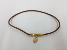 Photo3: Auth HERMES Double Loop Leather Bracelet Gold tone Heart Motif 1D070150n" (3)