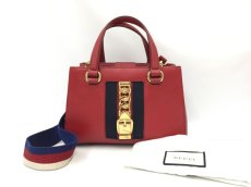 Photo1: Auth Gucci Sherry Line Sylvie Leather Red Two-way Hand bag 1E190120n" (1)