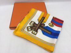 Photo1: Auth Hermes Carre 90 100 % Silk Scarf "suspender belt" 1E190110n" (1)