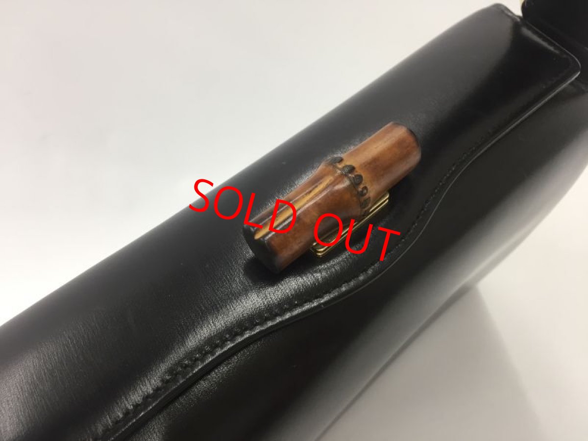 Photo5: Auth Gucci Leather Navy blue close to black Bamboo Closure Bag 1G280050n" (5)