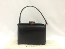 Photo1: Auth Gucci Leather Navy blue close to black Bamboo Closure Bag 1G280050n" (1)