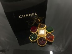 Photo1: Auth Chanel Multi Color Glass Gold tone Brooch  1G280040n" (1)