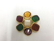 Photo2: Auth Chanel Multi Color Glass Gold tone Brooch  1G280040n" (2)