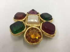Photo6: Auth Chanel Multi Color Glass Gold tone Brooch  1G280040n" (6)