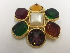 Photo5: Auth Chanel Multi Color Glass Gold tone Brooch  1G280040n" (5)