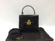 Photo1: Auth Gucci Enamel Leather B lack 2 way Shoulder hand Bag 1J130050n" (1)