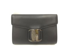 Photo1: Auth Salvatore Ferragamo Black Leather Pouch Bag Inside torn off 1K100120n" (1)