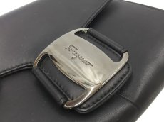 Photo4: Auth Salvatore Ferragamo Black Leather Pouch Bag Inside torn off 1K100120n" (4)