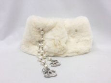 Photo1: Auth Chanel CC Fake Pearl Charm 100% Lapin Rabbit Fur White Scarf  2B230050n" (1)