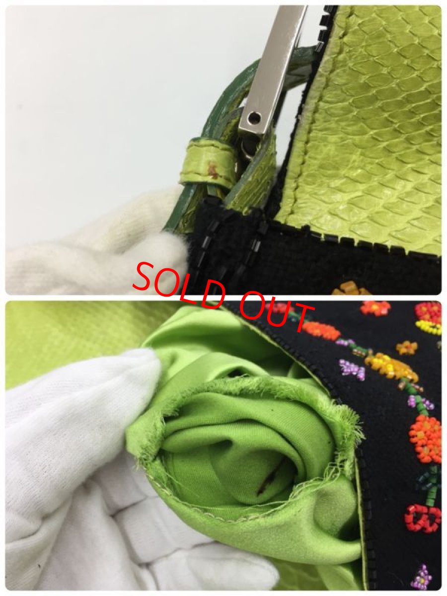 Photo12: Auth Fendi Mamma Baguette Black Denim Beads Shoulder bag 2C300080n" (12)