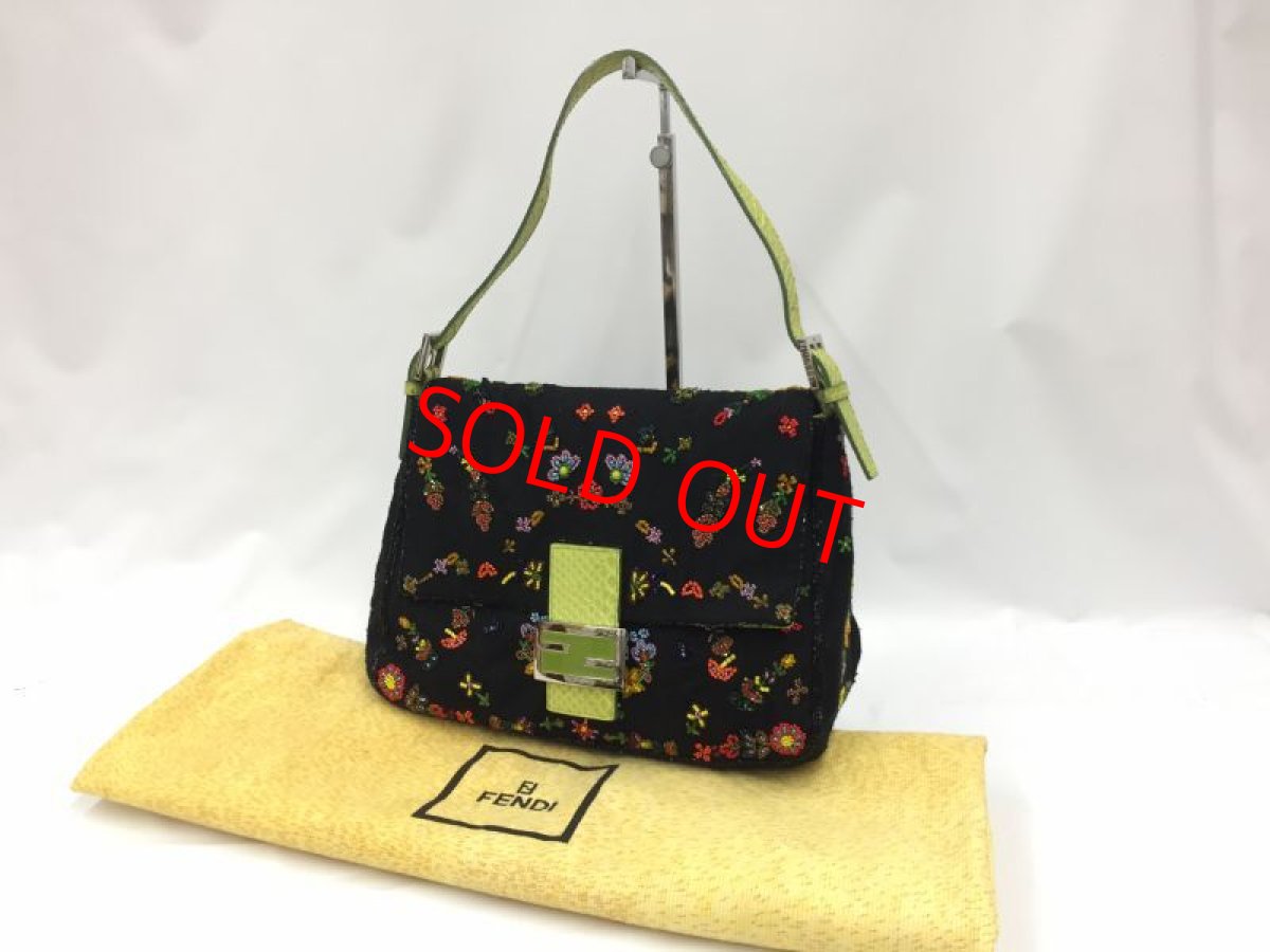 Photo1: Auth Fendi Mamma Baguette Black Denim Beads Shoulder bag 2C300080n" (1)