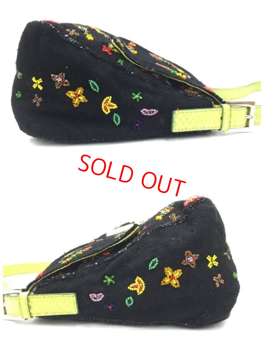 Photo8: Auth Fendi Mamma Baguette Black Denim Beads Shoulder bag 2C300080n" (8)