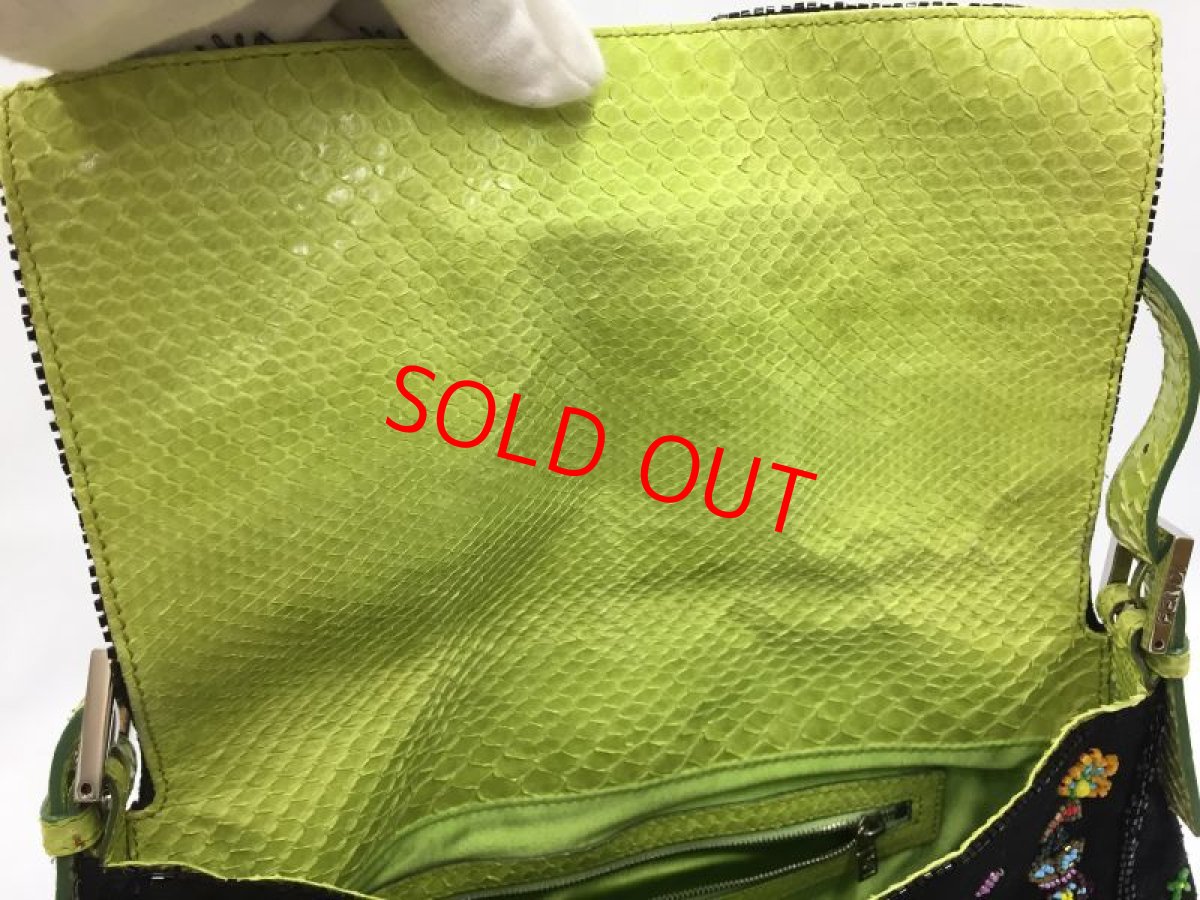 Photo6: Auth Fendi Mamma Baguette Black Denim Beads Shoulder bag 2C300080n" (6)