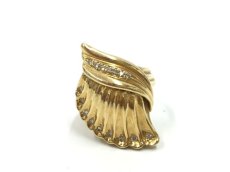 Photo1: K18 (9.7g) Gold Peacock Motif Ring with 0.15 CT diamond US size 5.5 2F080080n" (1)