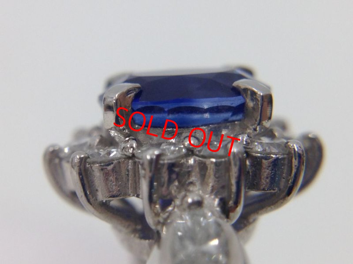 Photo4: PT 900 (5.58g) Platinum Diamond 0.75ct Sapphire Ring US size 4.5 3G260090K (4)