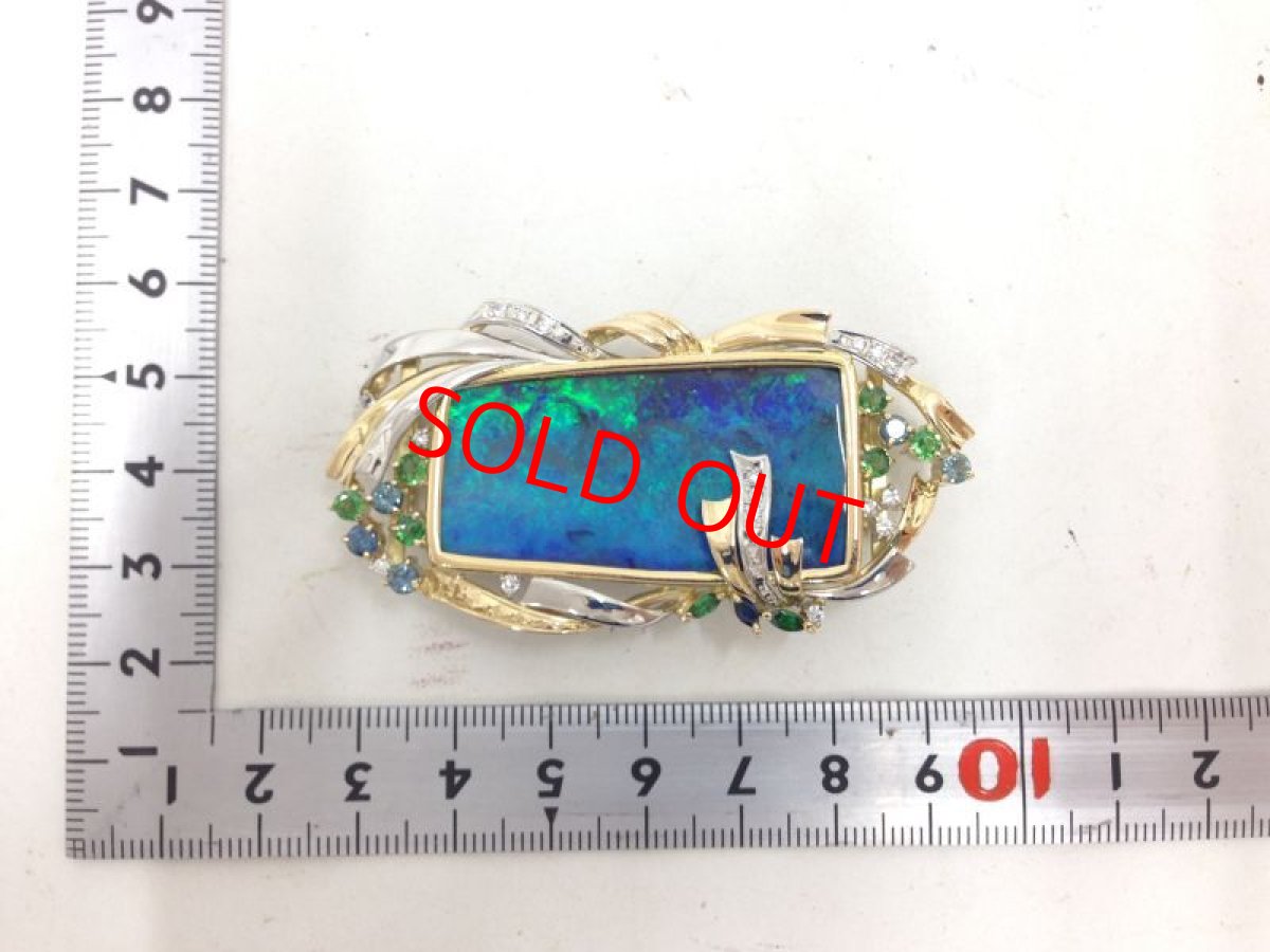 Photo2: K18 PT 900(34.65g) +57.7ct Opal + 0.259ctdiamonds Pendant Brooch Sapp3I060180K (2)