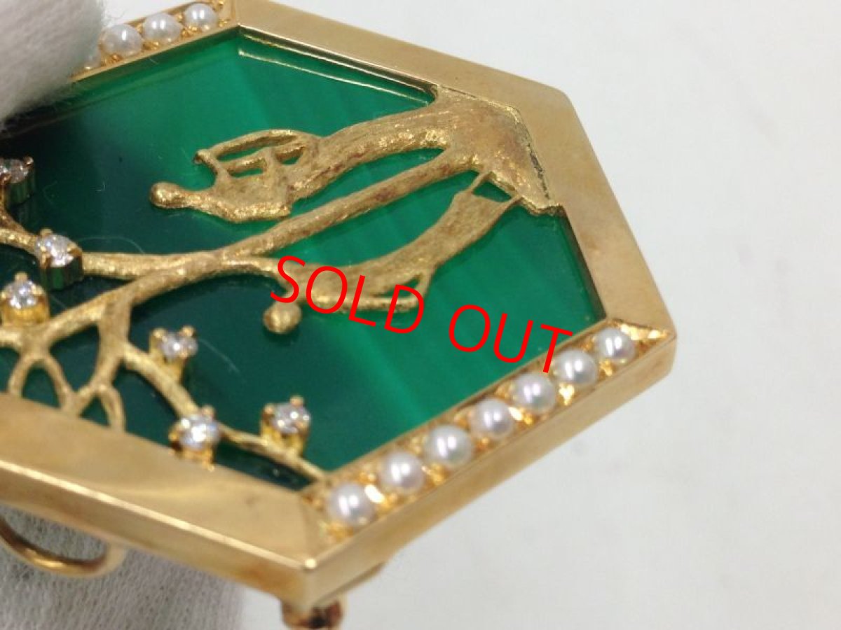 Photo8: Kaoluco Mizuno K18+ D 0.15ct Pearl 16.6g Pendant Brooch 3I060190K (8)